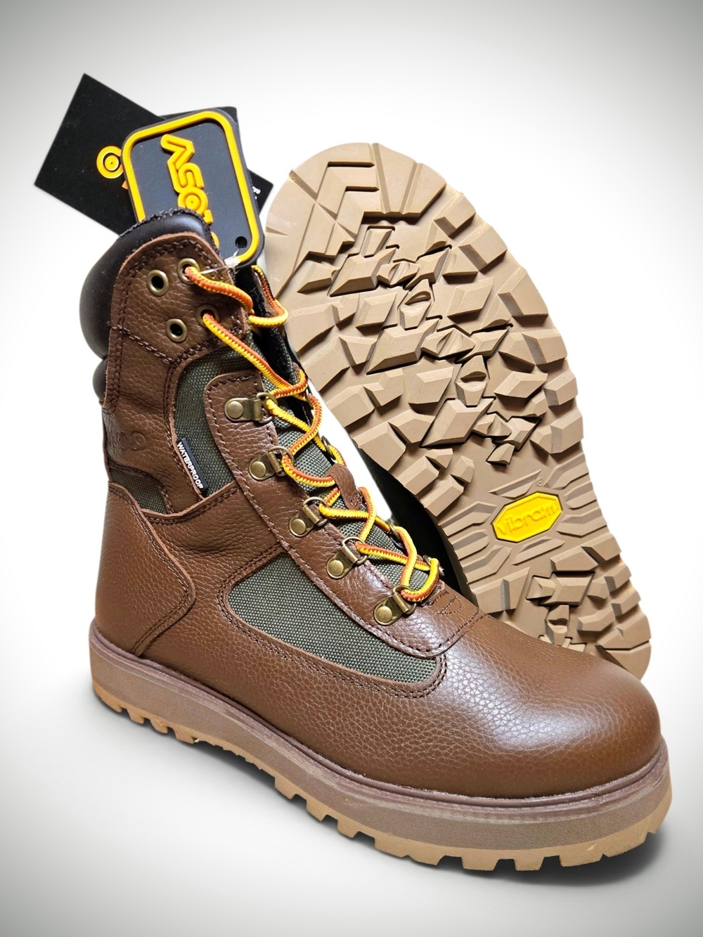 NEW $225 Asolo Mens 11 Welt High 8" Leather Waterproof Boots Brown/Green Vibram